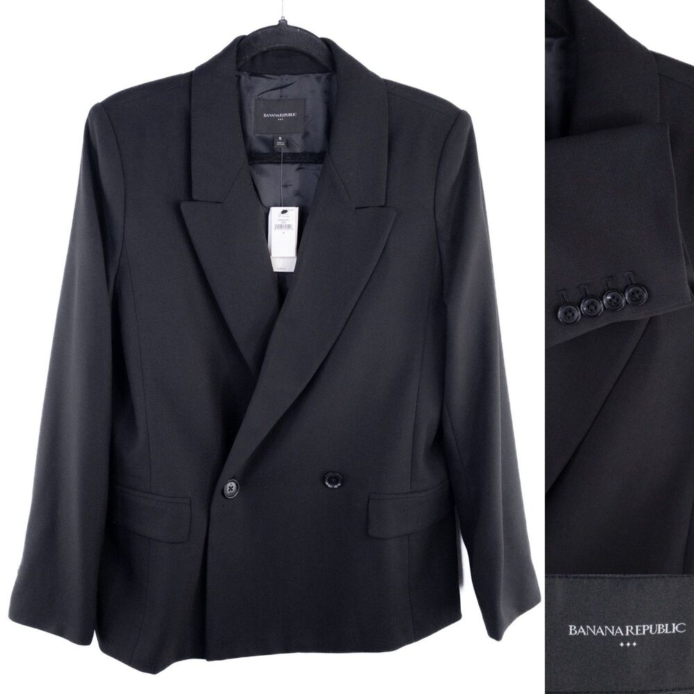 Banana Republic Blazer 8 Black Womens Double Breasted
